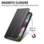 Läderfodral till Xiaomi Redmi Note 17 4G (Global) / Note 17 5G (Global) / Note 17 (Indien/Kina) 5G, trefärgat sömmar, plånboksfodral, inbyggt elastiskt armband med härdat glasfilm