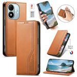 Läderfodral till Xiaomi Redmi Note 17 4G (Global) / Note 17 5G (Global) / Note 17 (Indien/Kina) 5G, trefärgat sömmar, plånboksfodral, inbyggt elastiskt armband med härdat glasfilm