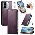 Läderfodral till Xiaomi Redmi Note 17 4G (Global) / Note 17 5G (Global) / Note 17 (Indien/Kina) 5G, trefärgat sömmar, plånboksfodral, inbyggt elastiskt armband med härdat glasfilm