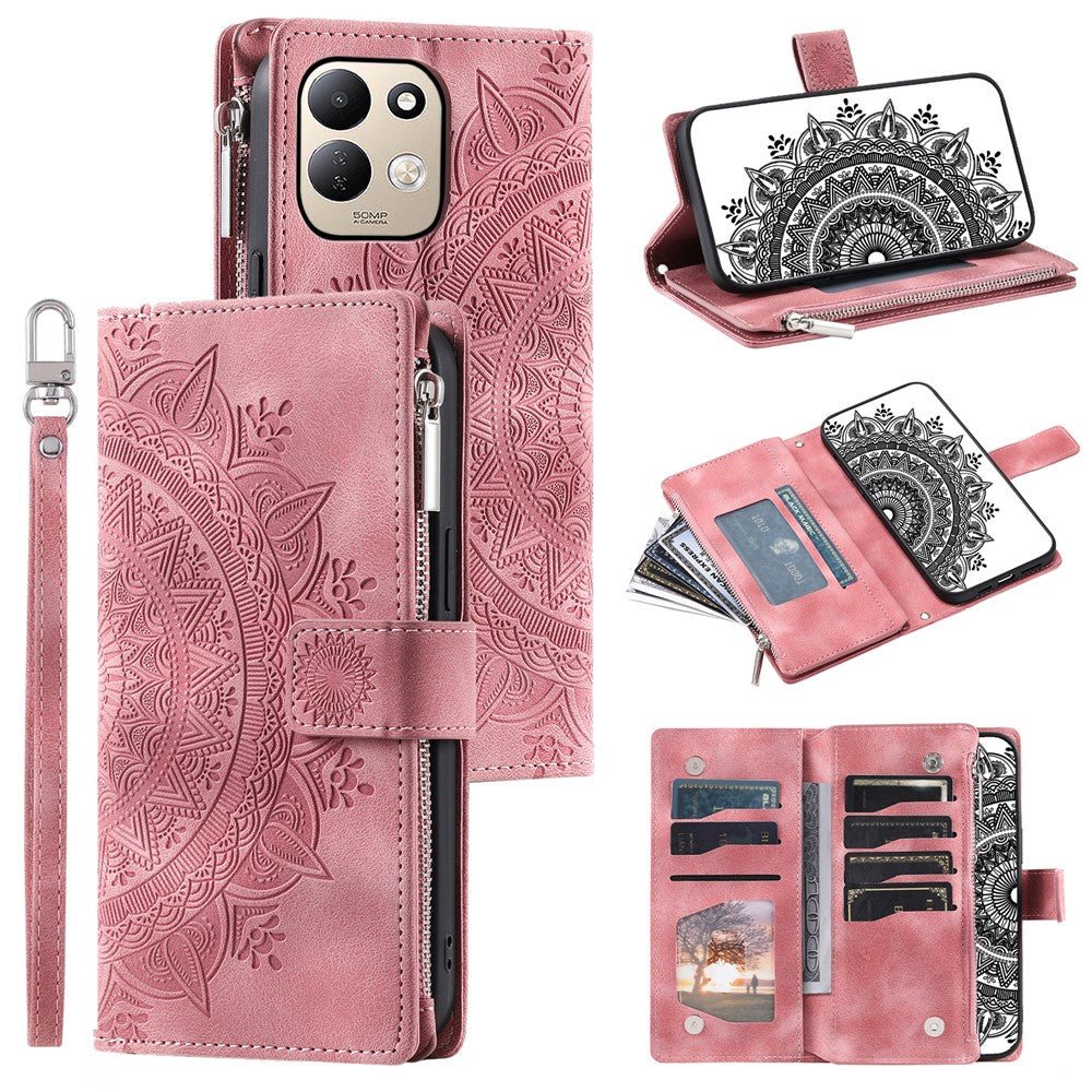 For Xiaomi Redmi 17 5G  /  17 4G Wallet Case Mandala Flower Pattern PU Leather Phone Cover with Wrist Strap