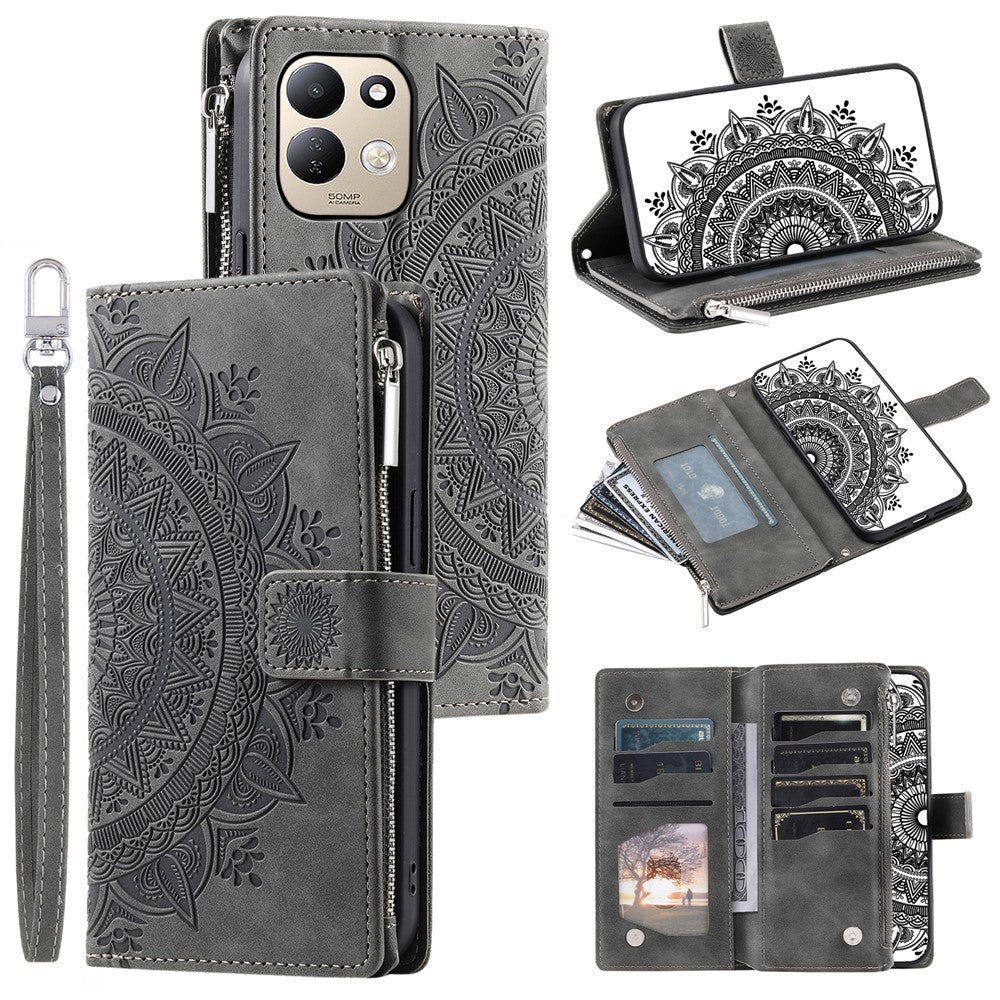 For Xiaomi Redmi 17 5G  /  17 4G Wallet Case Mandala Flower Pattern PU Leather Phone Cover with Wrist Strap