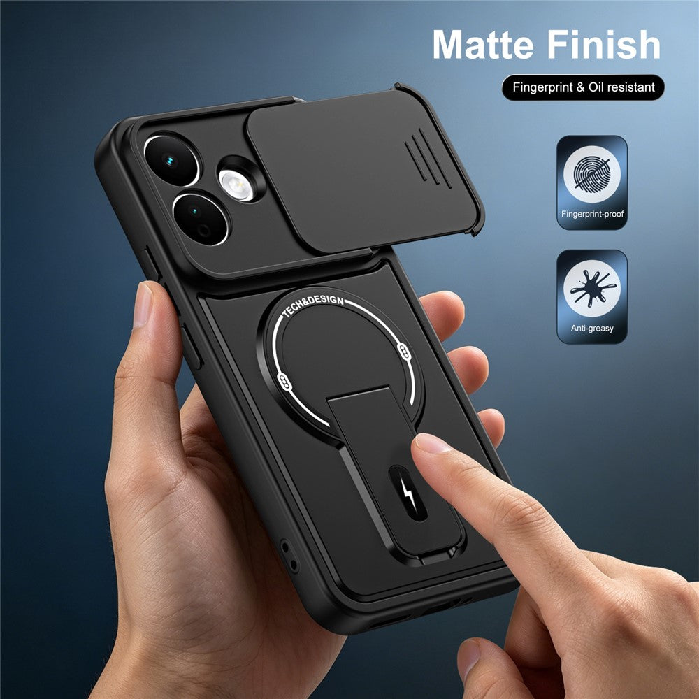 For Xiaomi Redmi Note 17 Pro 5G Case with Slide Camera Cover Kickstand Shockproof PC + TPU Matte Finish Phone Shell