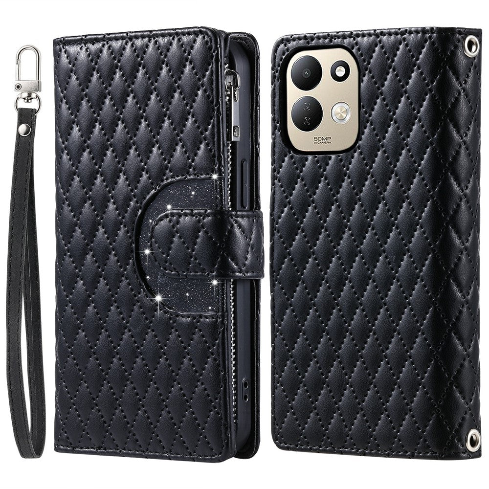 For Xiaomi Redmi 17 5G  /  17 4G Case Zipper Pocket Glitter Leather Phone Cover with Wrist Strap