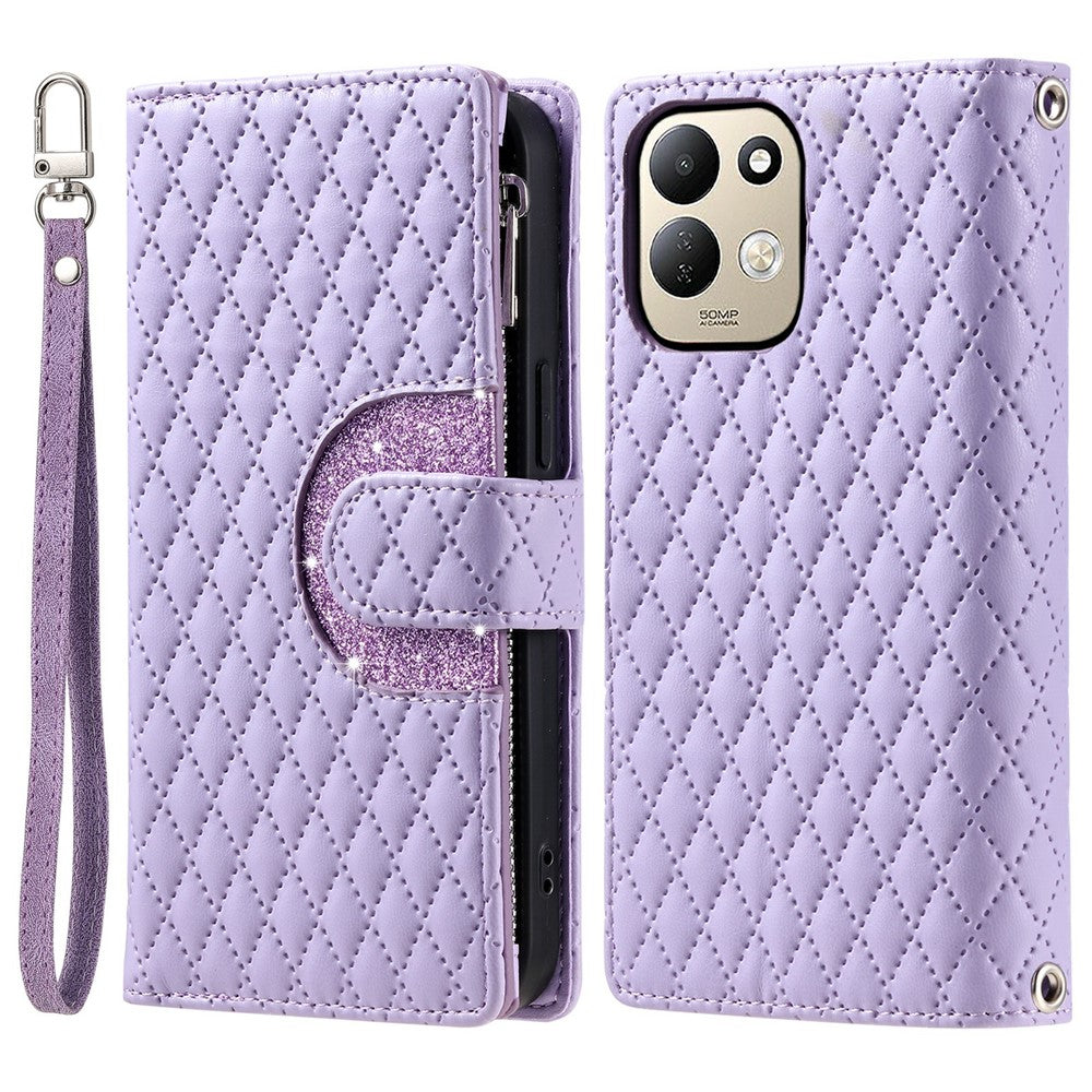 For Xiaomi Redmi 17 5G  /  17 4G Case Zipper Pocket Glitter Leather Phone Cover with Wrist Strap