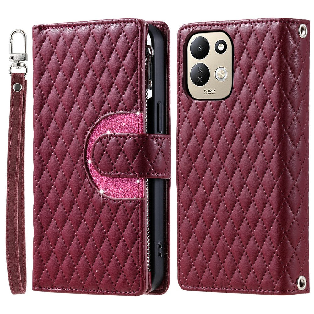 For Xiaomi Redmi 17 5G  /  17 4G Case Zipper Pocket Glitter Leather Phone Cover with Wrist Strap