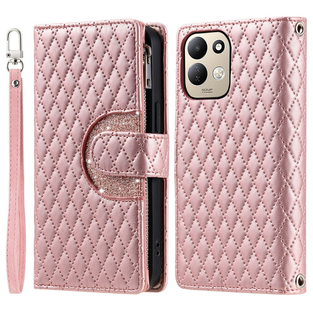 For Xiaomi Redmi 17 5G  /  17 4G Case Zipper Pocket Glitter Leather Phone Cover with Wrist Strap