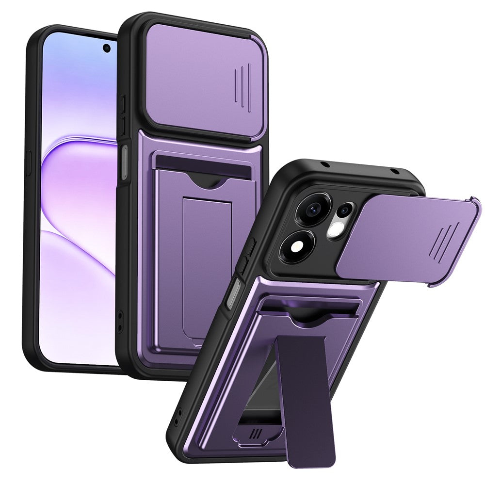 For Honor 600 Smart 5G / X7e Plus 5G etui linsebeskyttelse kickstand PC + TPU telefoncover med kortholder