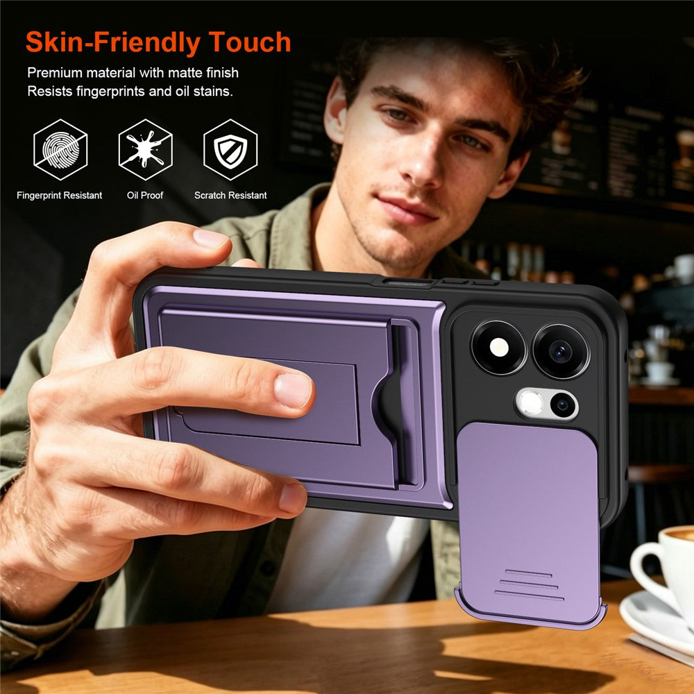 For Honor 600 Smart 5G / X7e Plus 5G etui linsebeskyttelse kickstand PC + TPU telefoncover med kortholder