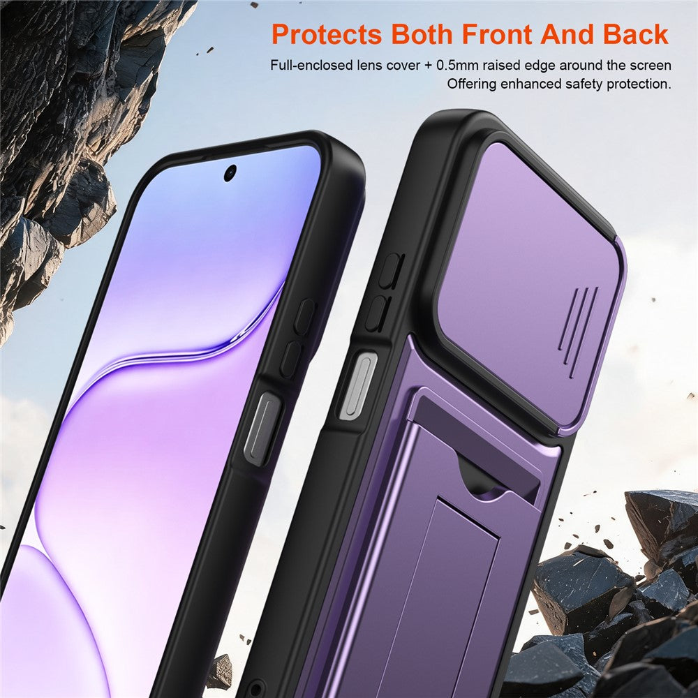 For Honor 600 Smart 5G / X7e Plus 5G etui linsebeskyttelse kickstand PC + TPU telefoncover med kortholder