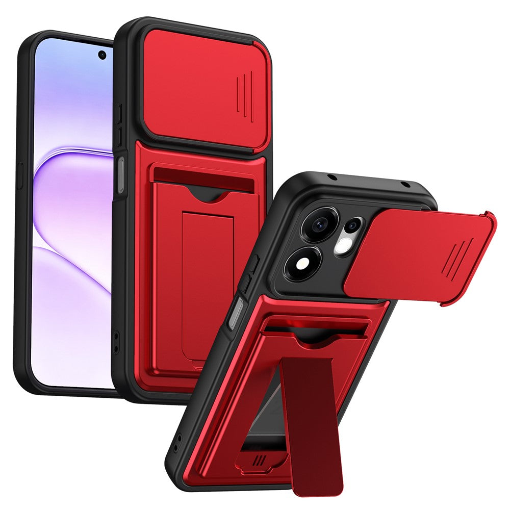 For Honor 600 Smart 5G / X7e Plus 5G etui linsebeskyttelse kickstand PC + TPU telefoncover med kortholder