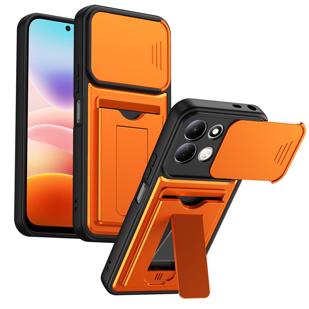 Xiaomi Redmi 17 4G / 5G-skal, linsskydd, stativ, PC + TPU-mobilskal med korthållare
