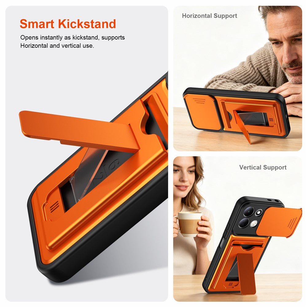 Xiaomi Redmi 17 4G / 5G-skal, linsskydd, stativ, PC + TPU-mobilskal med korthållare