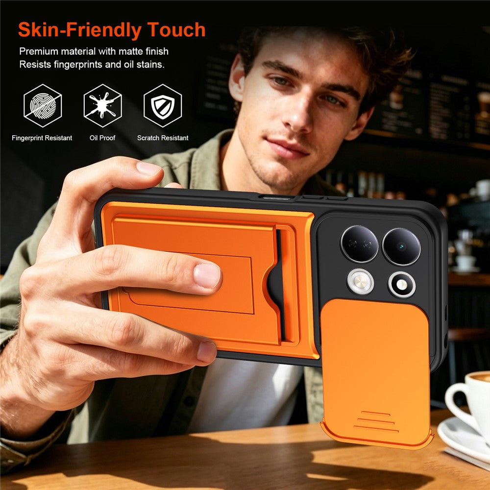Xiaomi Redmi 17 4G / 5G-skal, linsskydd, stativ, PC + TPU-mobilskal med korthållare