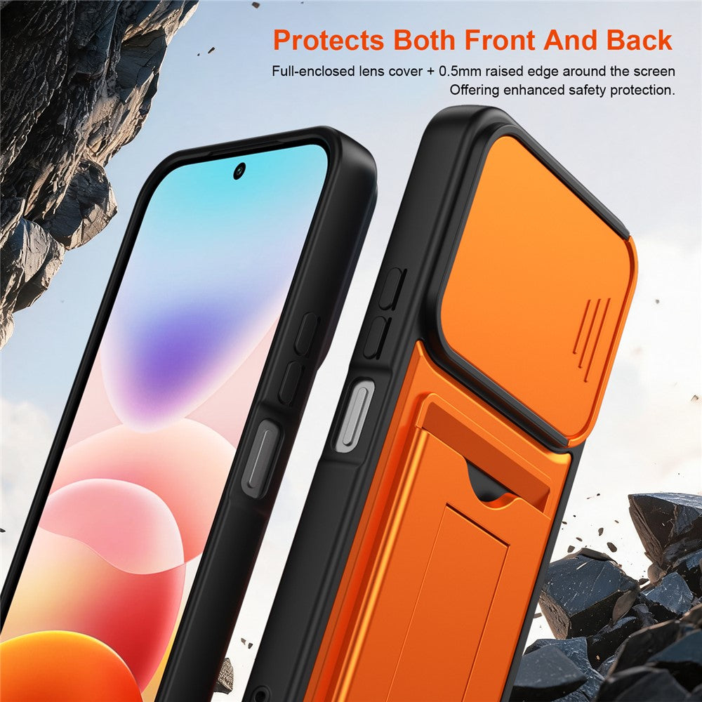 Xiaomi Redmi 17 4G / 5G-skal, linsskydd, stativ, PC + TPU-mobilskal med korthållare