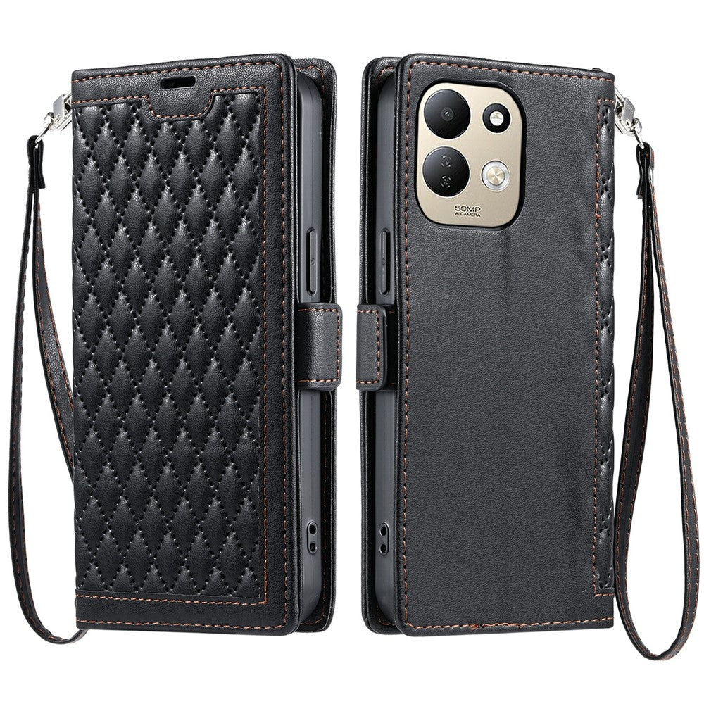 For Xiaomi Redmi 17 5G  /  17 4G Leather Case Rhombus Texture Wallet Stand Phone Cover with Wrist Strap