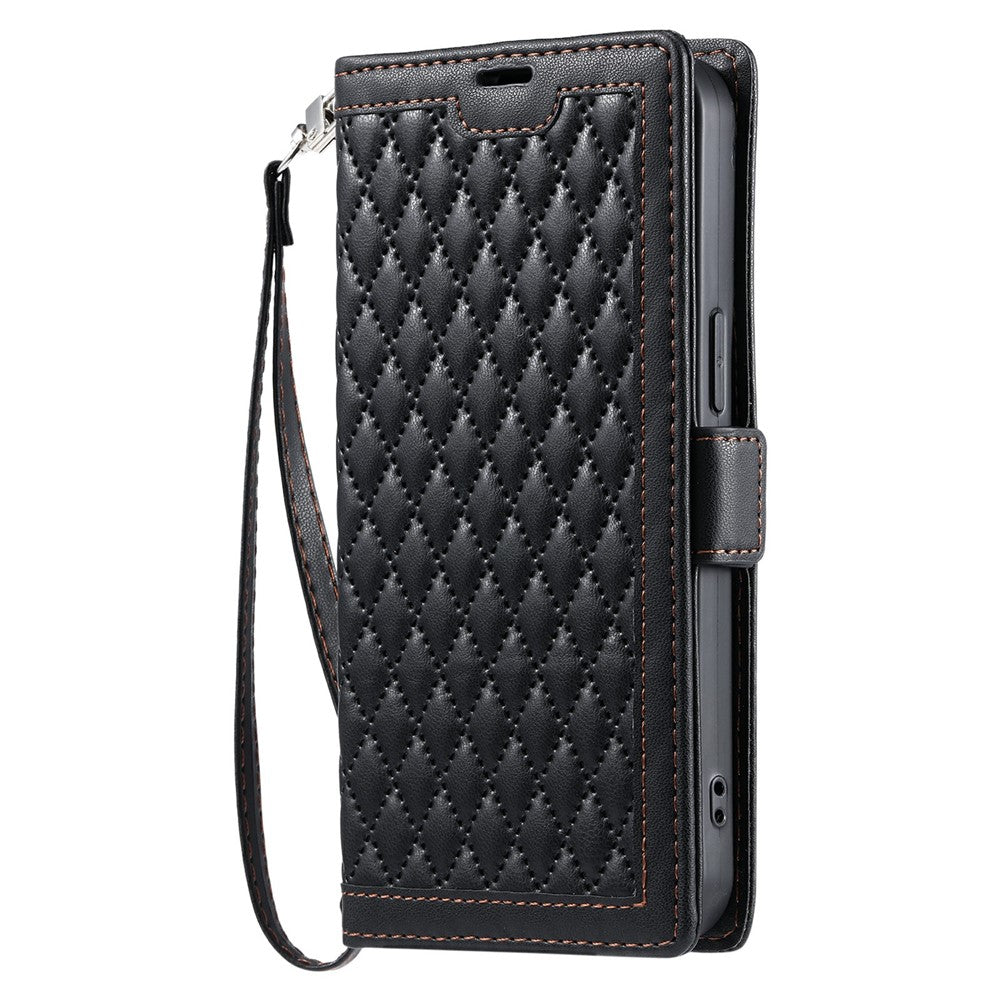 For Xiaomi Redmi 17 5G  /  17 4G Leather Case Rhombus Texture Wallet Stand Phone Cover with Wrist Strap