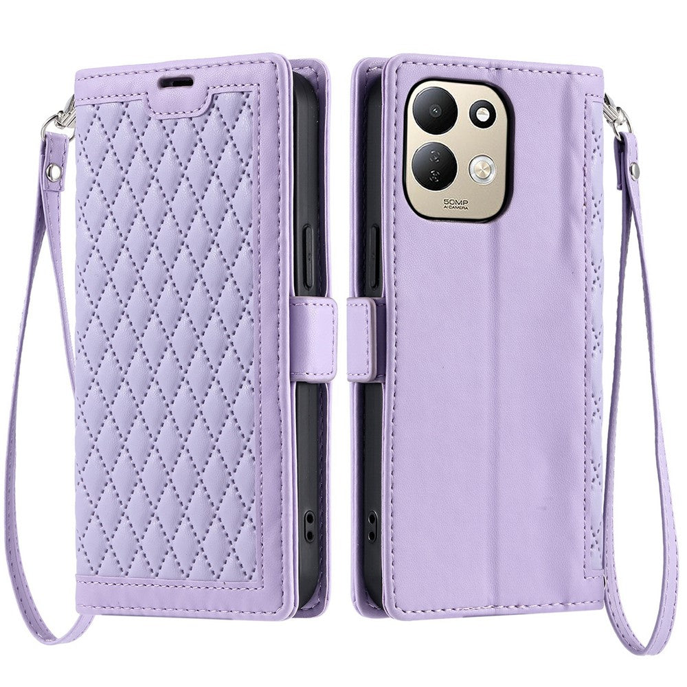 For Xiaomi Redmi 17 5G  /  17 4G Leather Case Rhombus Texture Wallet Stand Phone Cover with Wrist Strap