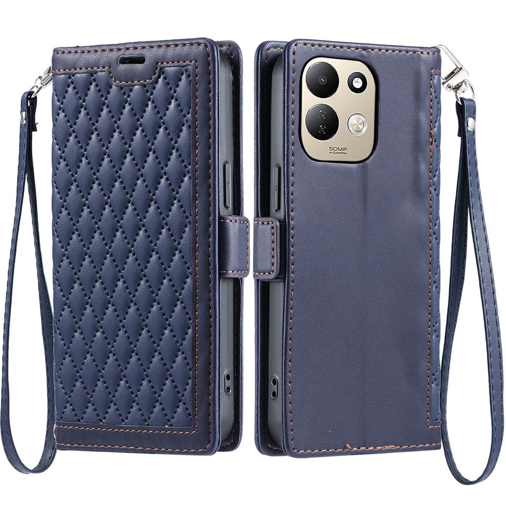 For Xiaomi Redmi 17 5G  /  17 4G Leather Case Rhombus Texture Wallet Stand Phone Cover with Wrist Strap