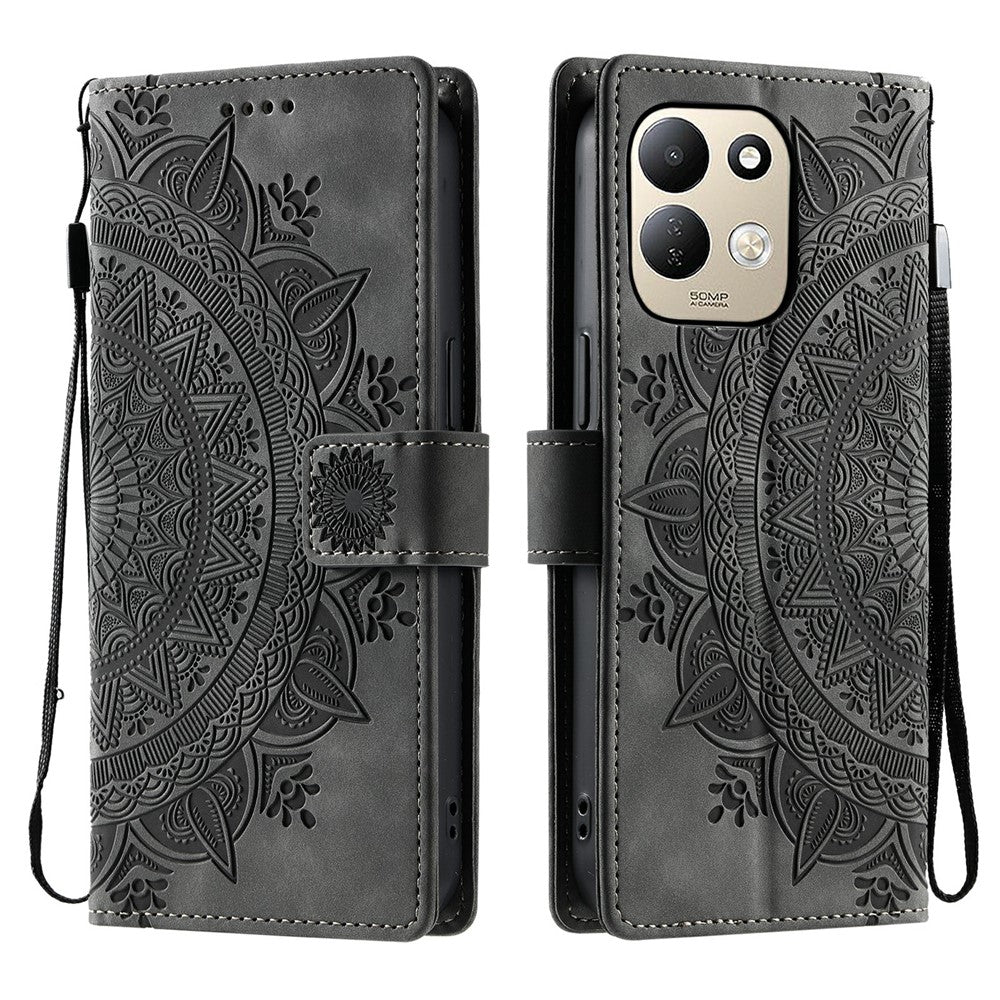 For Xiaomi Redmi 17 5G  /  17 4G Case Imprinted Totem Skin Feel Wallet Leather Phone Cover with Hand Strap