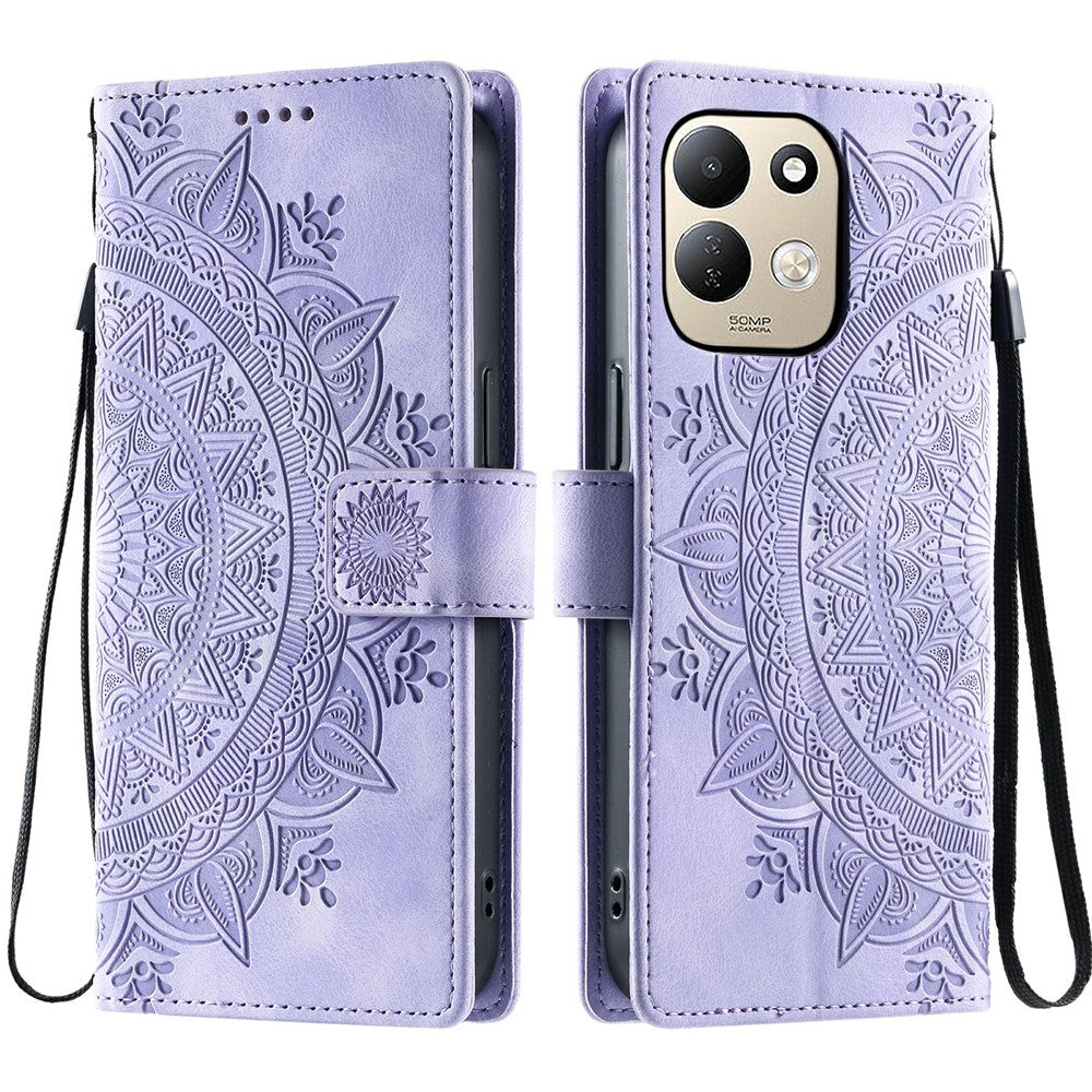 For Xiaomi Redmi 17 5G  /  17 4G Case Imprinted Totem Skin Feel Wallet Leather Phone Cover with Hand Strap
