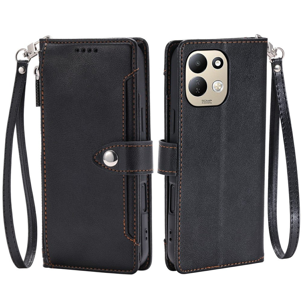 Xiaomi Redmi 17 5G / 17 4G Plånboksfodral Litchitextur Blixtlåsficka Stativ Läder Flip mobilskal med Handledsrem
