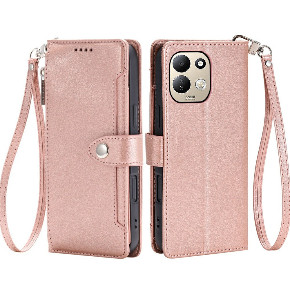 Xiaomi Redmi 17 5G / 17 4G Plånboksfodral Litchitextur Blixtlåsficka Stativ Läder Flip mobilskal med Handledsrem