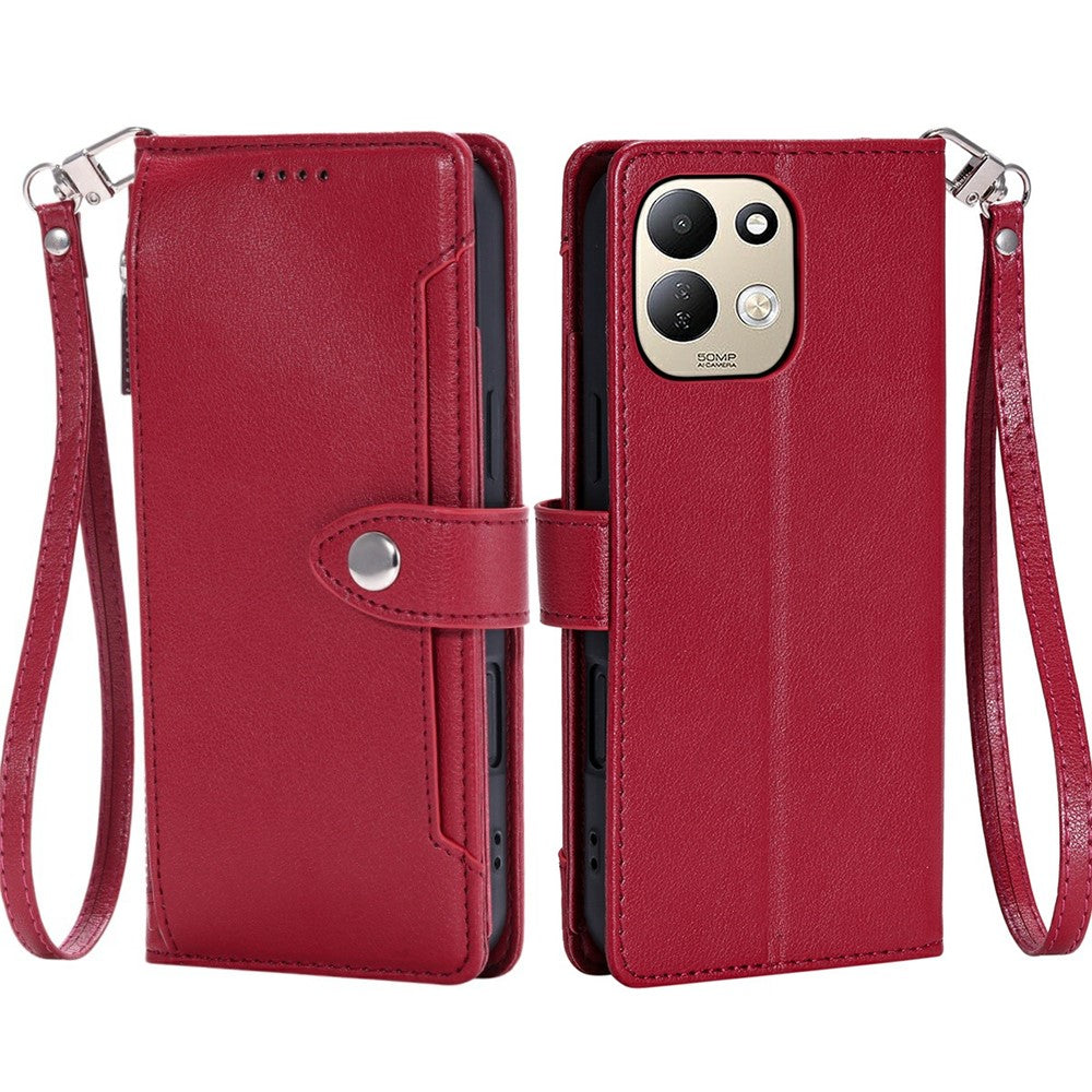 Xiaomi Redmi 17 5G / 17 4G Plånboksfodral Litchitextur Blixtlåsficka Stativ Läder Flip mobilskal med Handledsrem