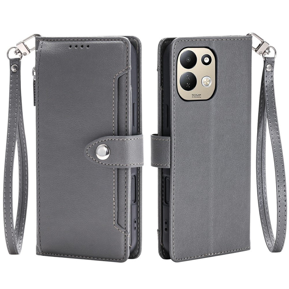 Xiaomi Redmi 17 5G / 17 4G Plånboksfodral Litchitextur Blixtlåsficka Stativ Läder Flip mobilskal med Handledsrem