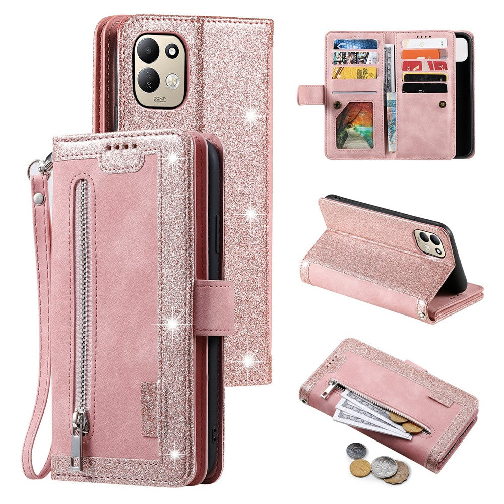 For Xiaomi Redmi 17 5G  /  17 4G Case 9 Card Slots Zipper Wallet PU Leather Phone Cover with Wrist Strap