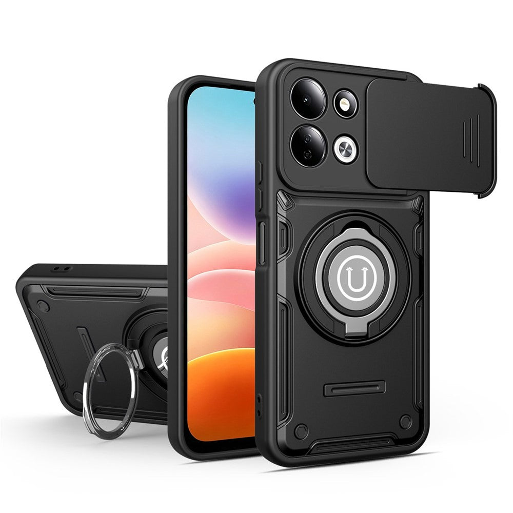 For Xiaomi Redmi 17 4G / 5G Case with Slide Camera Cover Ring Kickstand PC + TPU Phone Shell