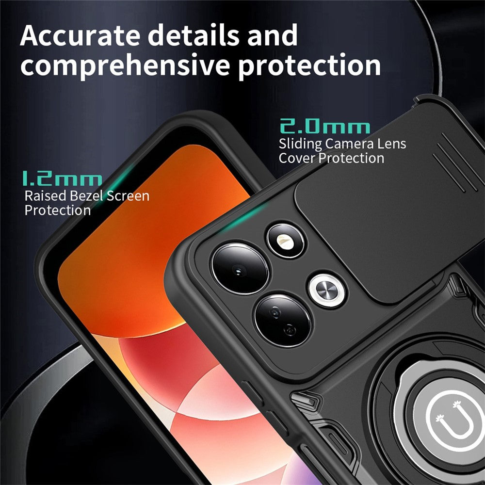 For Xiaomi Redmi 17 4G / 5G Case with Slide Camera Cover Ring Kickstand PC + TPU Phone Shell