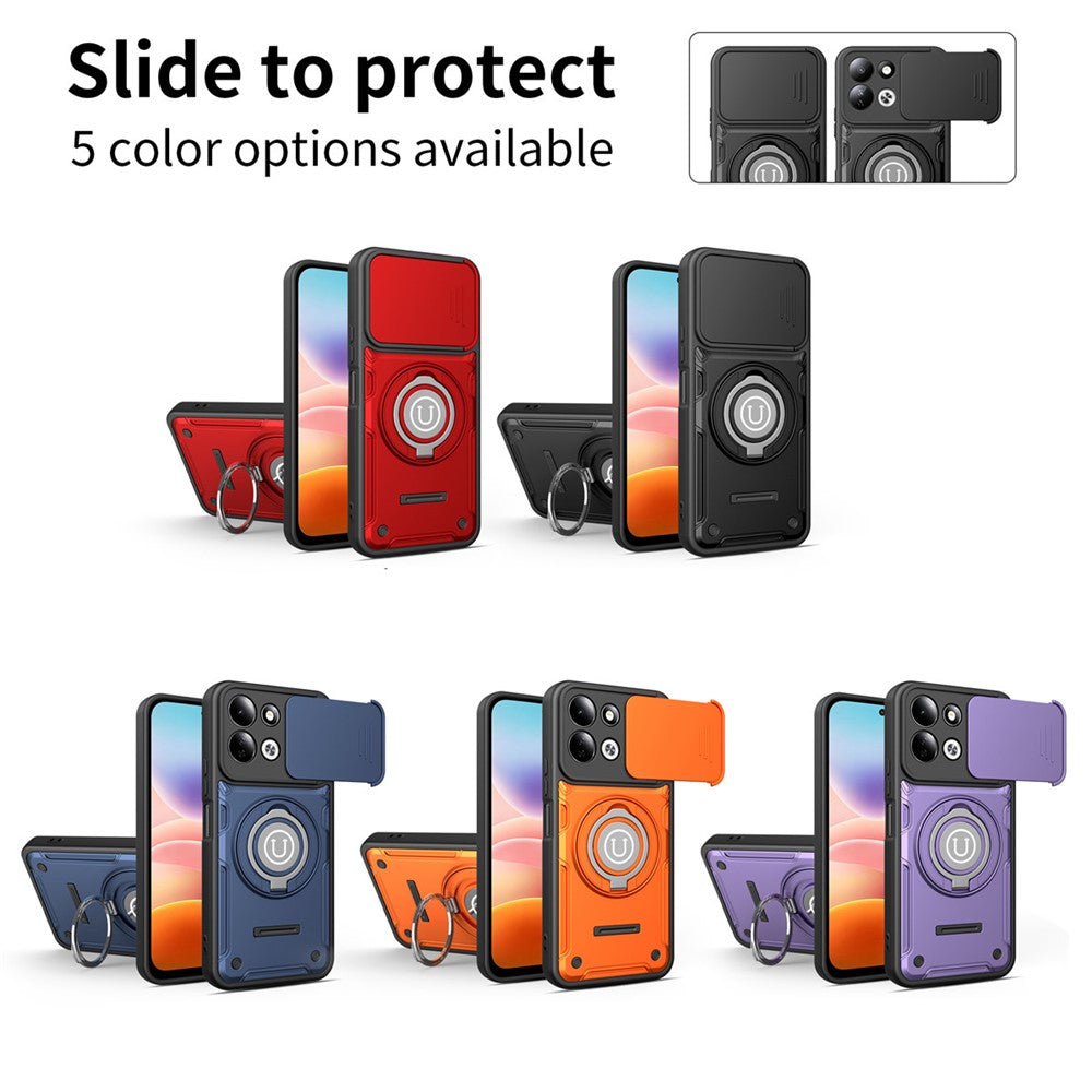 For Xiaomi Redmi 17 4G / 5G Case with Slide Camera Cover Ring Kickstand PC + TPU Phone Shell