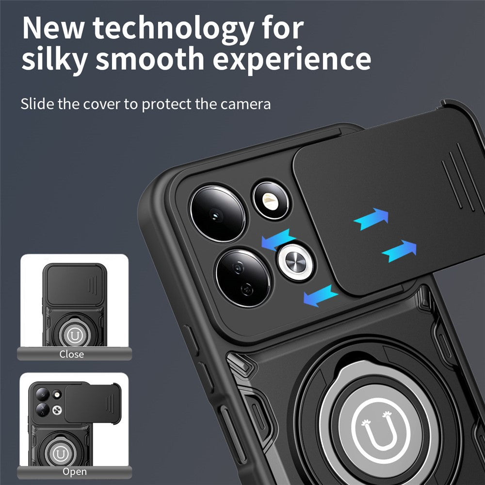 For Xiaomi Redmi 17 4G / 5G Case with Slide Camera Cover Ring Kickstand PC + TPU Phone Shell