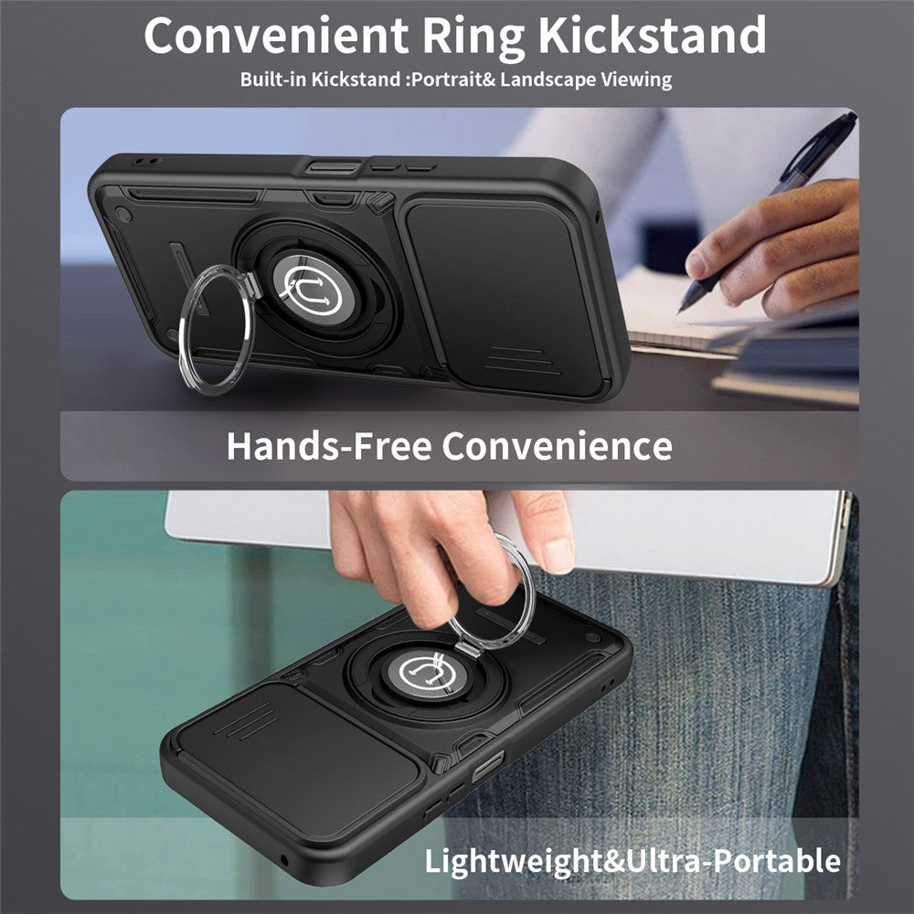 For Xiaomi Redmi 17 4G / 5G Case with Slide Camera Cover Ring Kickstand PC + TPU Phone Shell