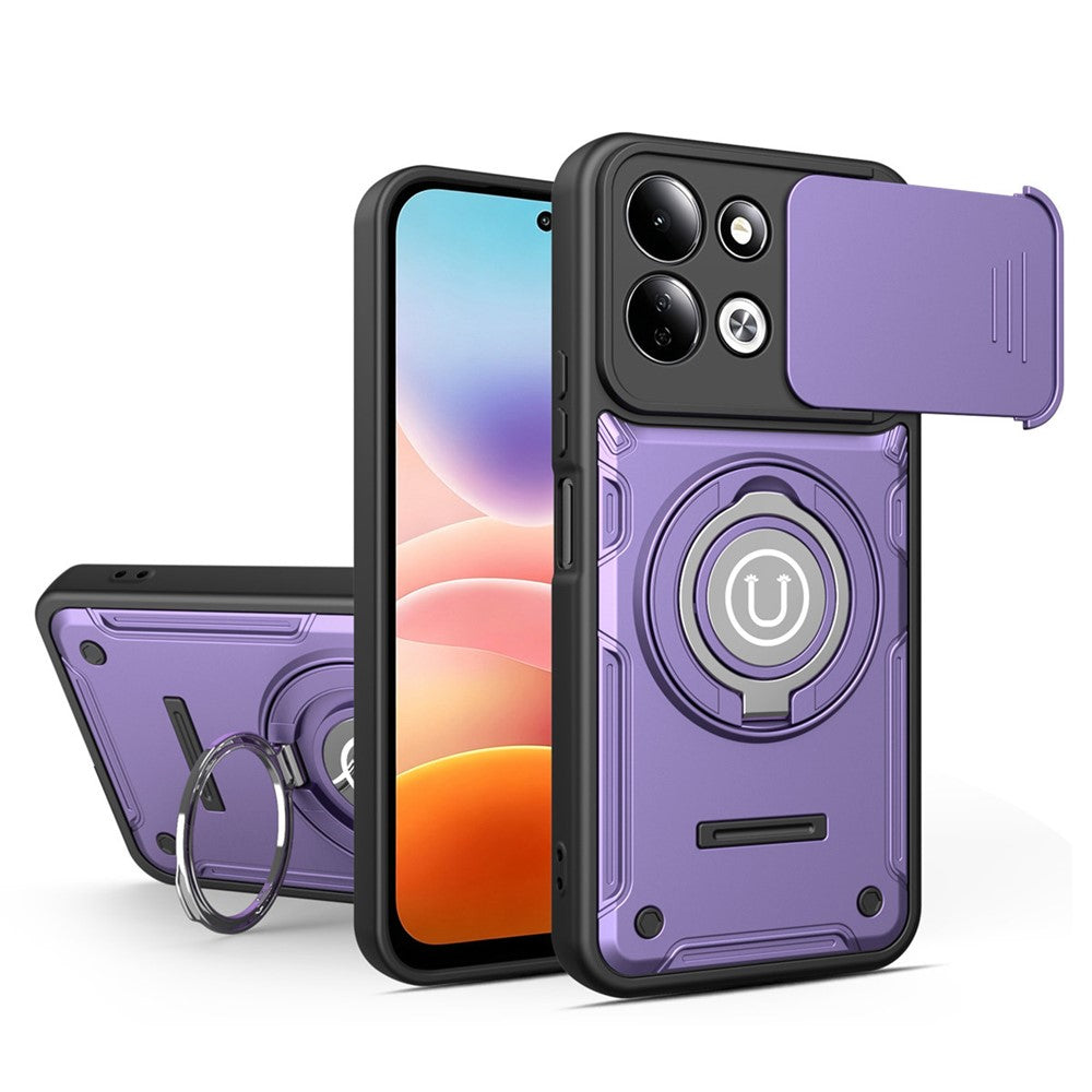 For Xiaomi Redmi 17 4G / 5G Case with Slide Camera Cover Ring Kickstand PC + TPU Phone Shell