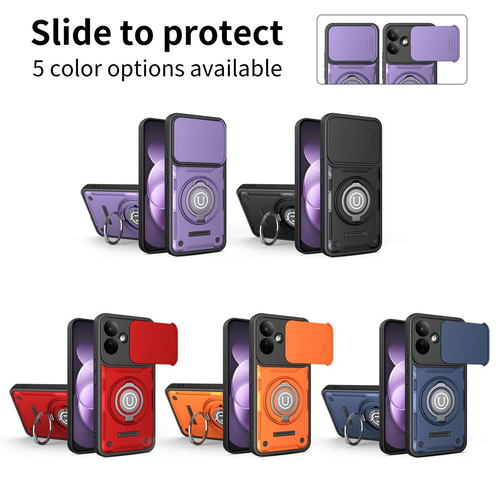 For Xiaomi Redmi Note 17 Pro 5G Case with Slide Camera Cover Ring Kickstand PC + TPU Phone Shell