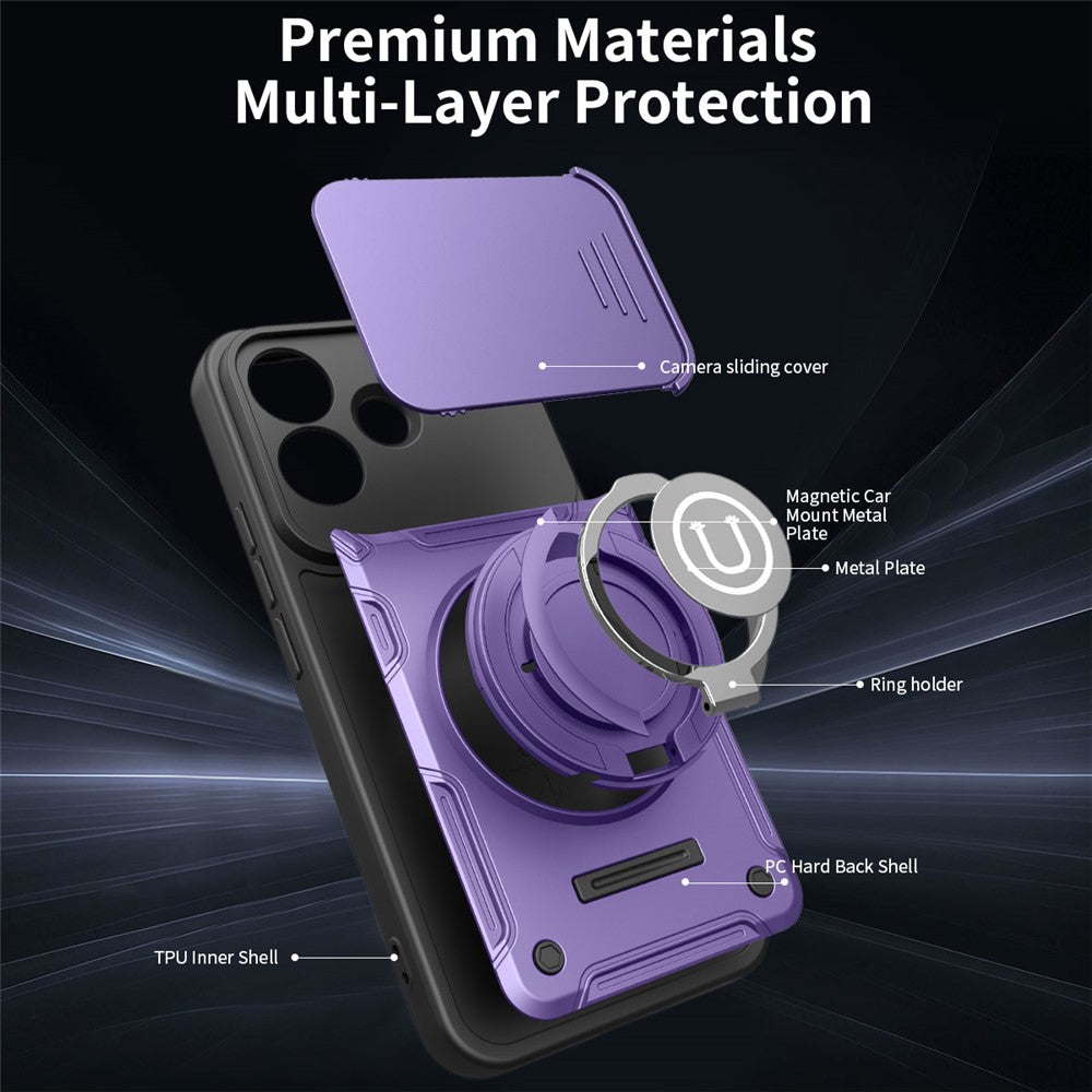For Xiaomi Redmi Note 17 Pro 5G Case with Slide Camera Cover Ring Kickstand PC + TPU Phone Shell