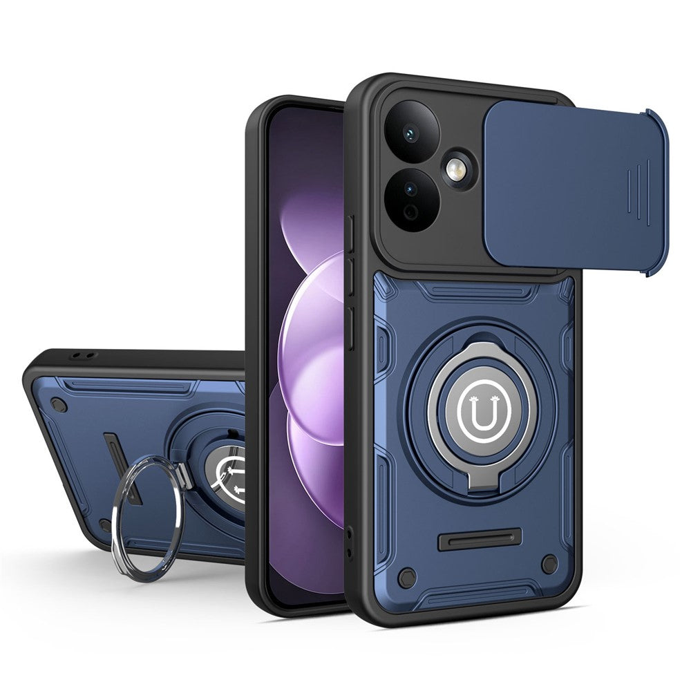 For Xiaomi Redmi Note 17 Pro 5G Case with Slide Camera Cover Ring Kickstand PC + TPU Phone Shell