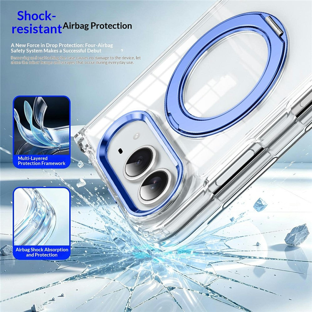 For iPhone Fold Case Rotating Magnetic Kickstand PC + TPU Four-Corner Air Cushion Drop Protection Phone Cover