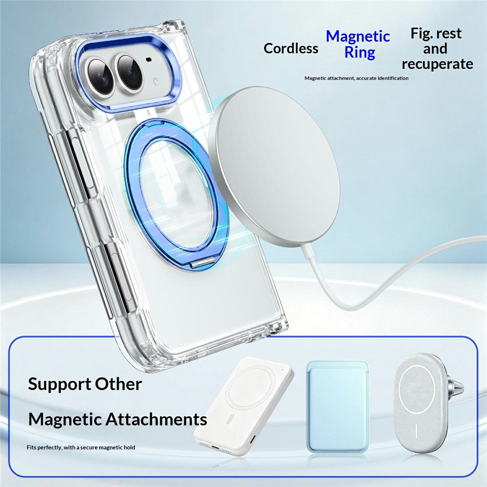 For iPhone Fold Case Rotating Magnetic Kickstand PC + TPU Four-Corner Air Cushion Drop Protection Phone Cover