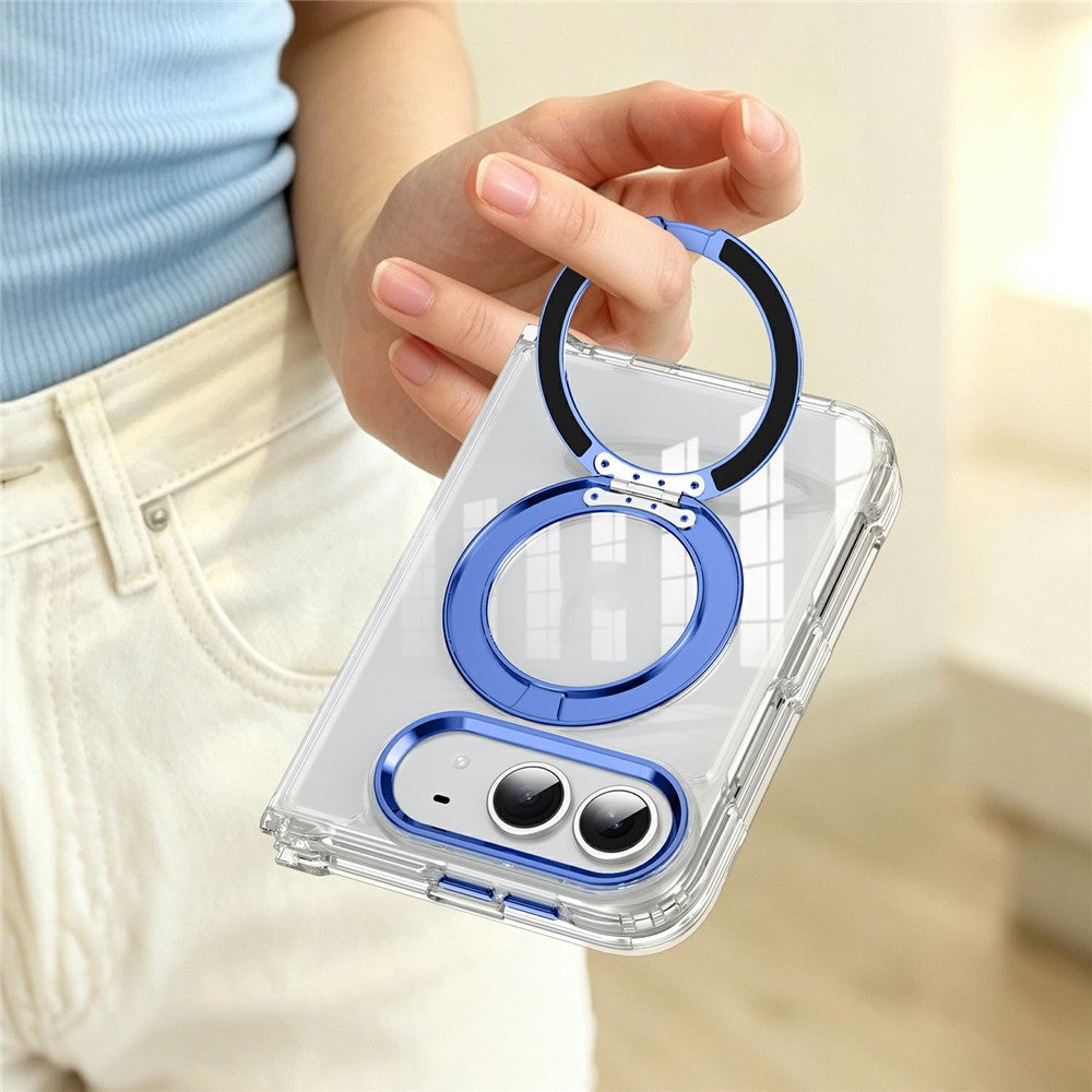 For iPhone Fold Case Rotating Magnetic Kickstand PC + TPU Four-Corner Air Cushion Drop Protection Phone Cover