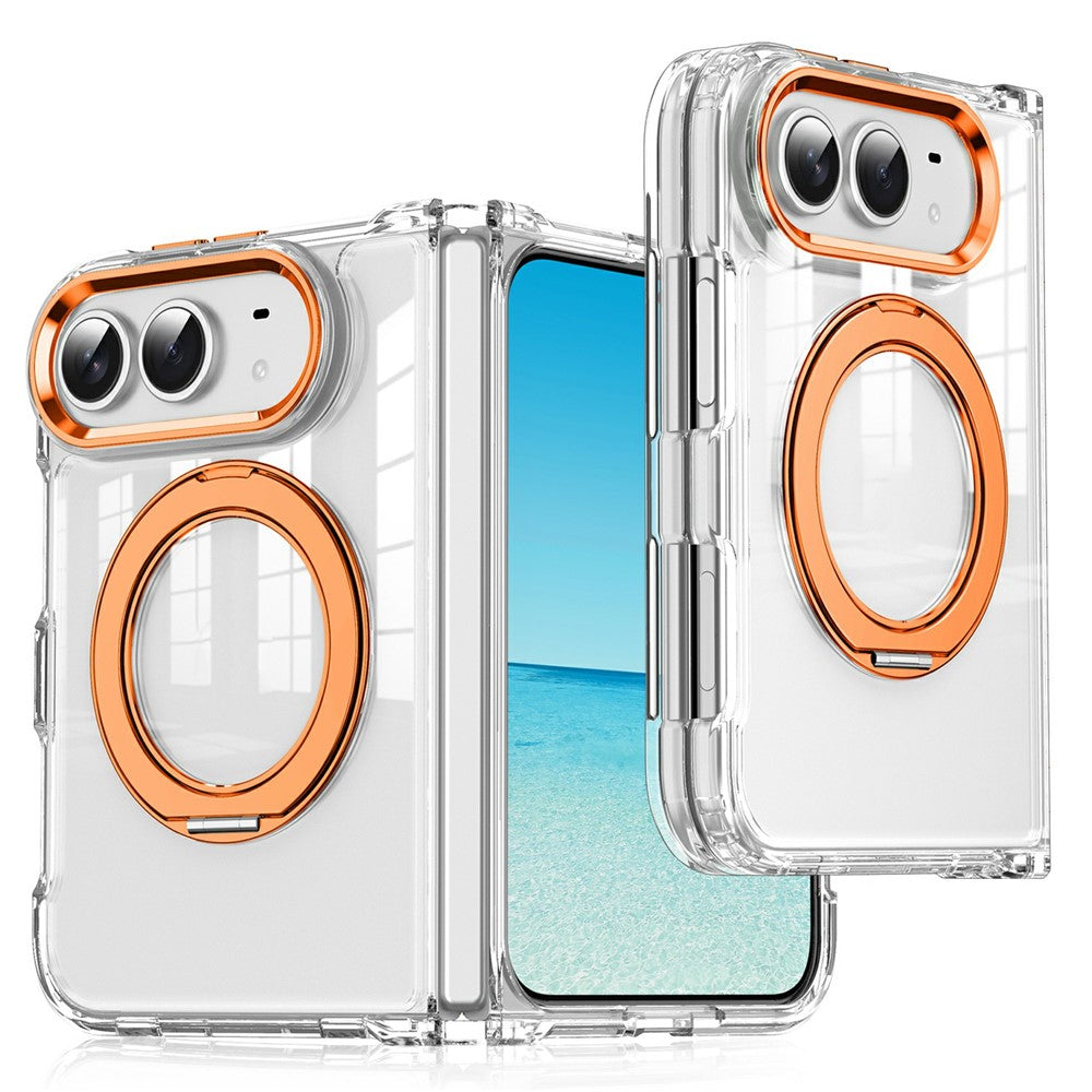For iPhone Fold Case Rotating Magnetic Kickstand PC + TPU Four-Corner Air Cushion Drop Protection Phone Cover