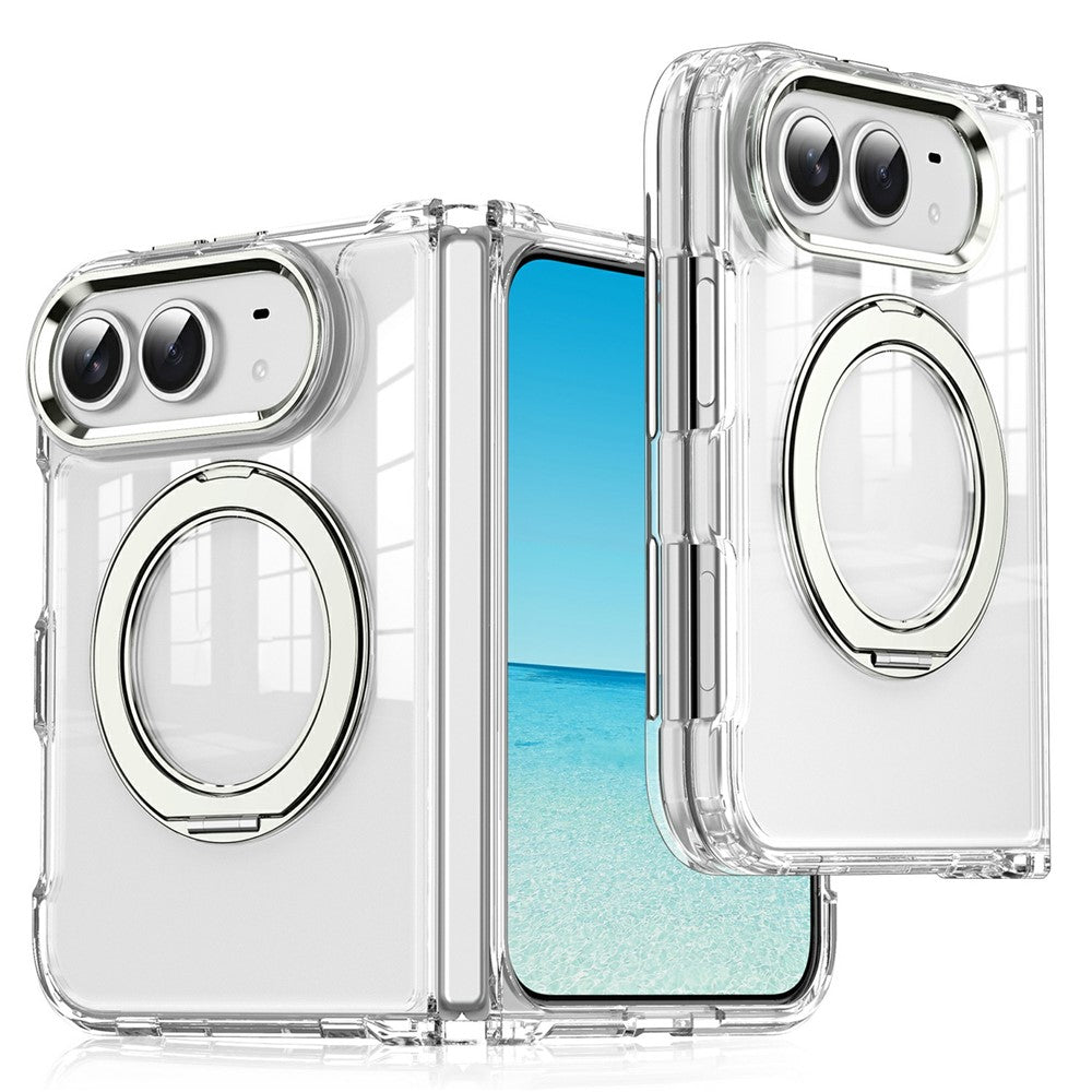 For iPhone Fold Case Rotating Magnetic Kickstand PC + TPU Four-Corner Air Cushion Drop Protection Phone Cover