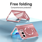 For iPhone Fold Magnetic Case Electroplated PC Shockproof Protective Cover with Tempered Glass Film