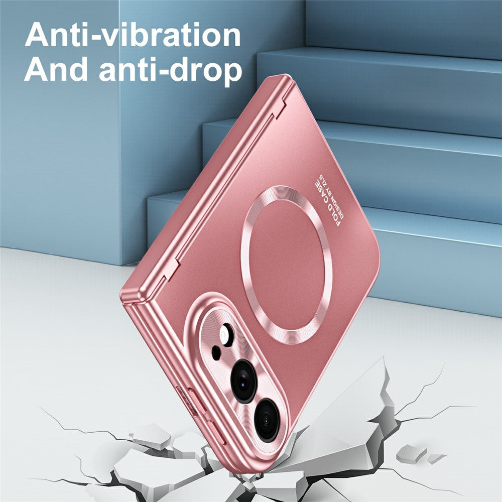For iPhone Fold Magnetic Case Electroplated PC Shockproof Protective Cover with Tempered Glass Film