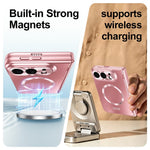 For iPhone Fold Magnetic Case Electroplated PC Shockproof Protective Cover with Tempered Glass Film