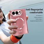 For iPhone Fold Magnetic Case Electroplated PC Shockproof Protective Cover with Tempered Glass Film
