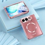 For iPhone Fold Magnetic Case Electroplated PC Shockproof Protective Cover with Tempered Glass Film