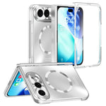 For iPhone Fold Magnetic Case Electroplated PC Shockproof Protective Cover with Tempered Glass Film