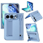 For iPhone Fold Case Kickstand Leather PC Phone Cover with Tempered Glass Film with Stylus